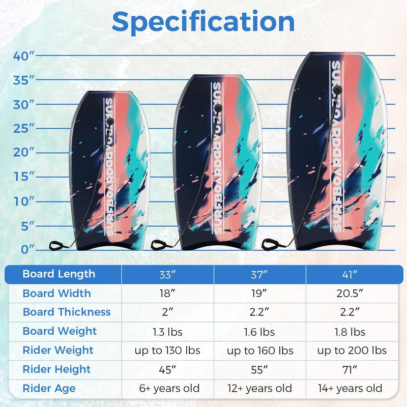 Bodyboard Boogie Board - 33/37/41 Inches Lightweight Body Board Boogie